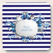 Kerstmis Blauw Gestreepte Drank Onderzetter (Voorkant)