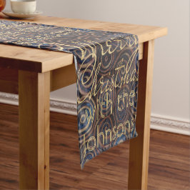 Kerstmis Blauw Goud Krullen Personaliseer 14 x 72 Korte Tafelloper
