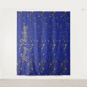 Kerstmis Blauw Gouden Sterren Fotohokje Achtergron Wandkleed (Voorkant)