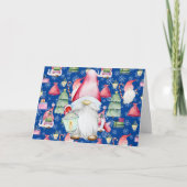 Kerstmis Blauw Patroon Santa Gnome voor de Feestdagen Kaart (Voorkant)