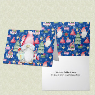 Kerstmis Blauw Patroon Santa Gnome voor de Feestdagen Kaart