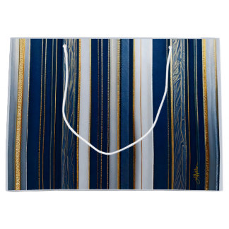 Kerstmis Blauw Strepen Wit Goud Groot Cadeauzakje