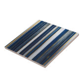 Kerstmis Blauw Strepen Wit Goud Tegeltje (Zijkant)