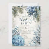 Kerstmis Blauw Winterbloemen Kaart (Voorkant)