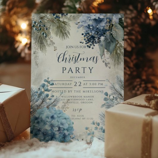 Kerstmis Blauw Winterbloemen Kaart