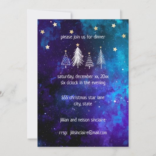 Kerstmis, Blauw, Wit, Sterren, Partij Kaart (Achterkant)