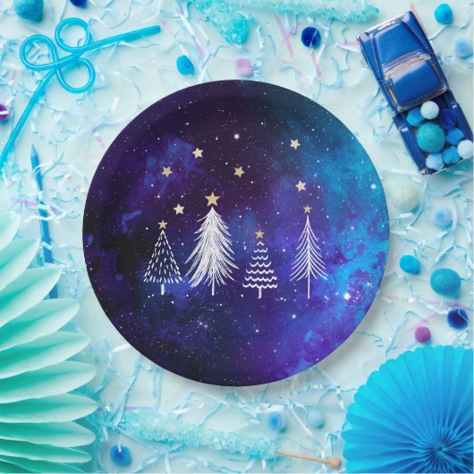 Kerstmis, Blauw, Wit, Sterren, Partij Papieren Bordje (Feest)