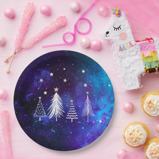 Kerstmis, Blauw, Wit, Sterren, Partij Papieren Bordje (Feest)