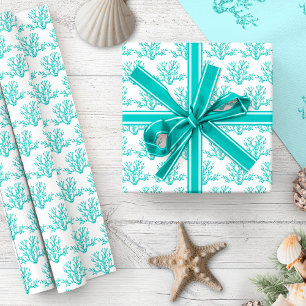 Kerstmis: blauw wit strand koraalpatroon cadeaupapier