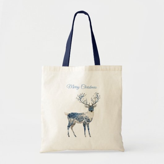 Kerstmis Blauw Witte Chic Herten & Vossen Tote Bag (Voorkant)