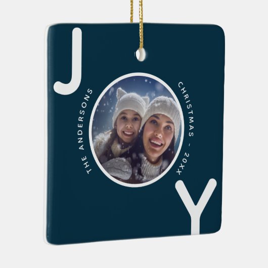 Kerstmis blauw witte vreugde foto modern keramisch ornament (Rechts)