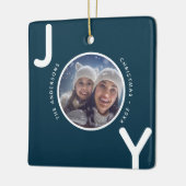 Kerstmis blauw witte vreugde foto modern keramisch ornament (Links)