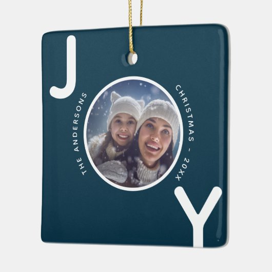 Kerstmis blauw witte vreugde foto modern keramisch ornament (Links)