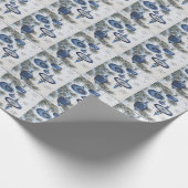 , kerstmis, blauw zilver Ornament Cadeaupapier (Hoek)