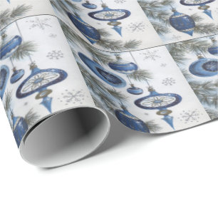 , kerstmis, blauw zilver Ornament Cadeaupapier