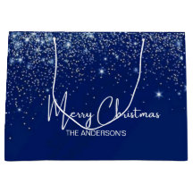 Kerstmis blauw zilver wit glitters familienaam 