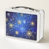 Kerstmis Blauwe Achtergrond met Gouden Sneeuwvlokk (Achterkant)