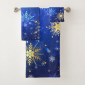 Kerstmis Blauwe Achtergrond met Gouden Sneeuwvlokk Bad Handdoek (Insitu)