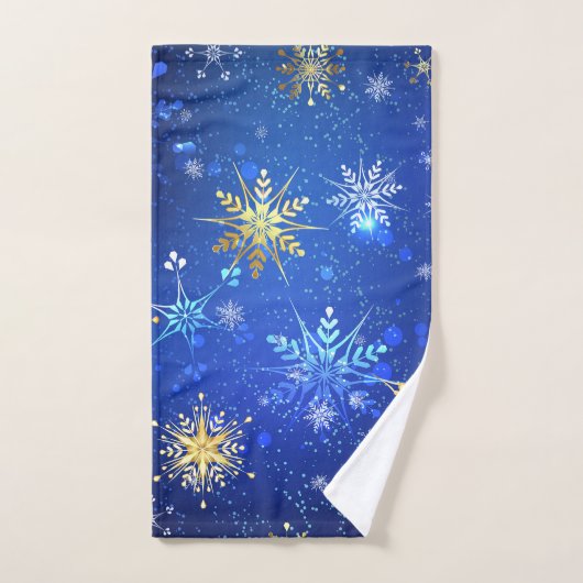 Kerstmis Blauwe Achtergrond met Gouden Sneeuwvlokk Bad Handdoek (Handdoek)