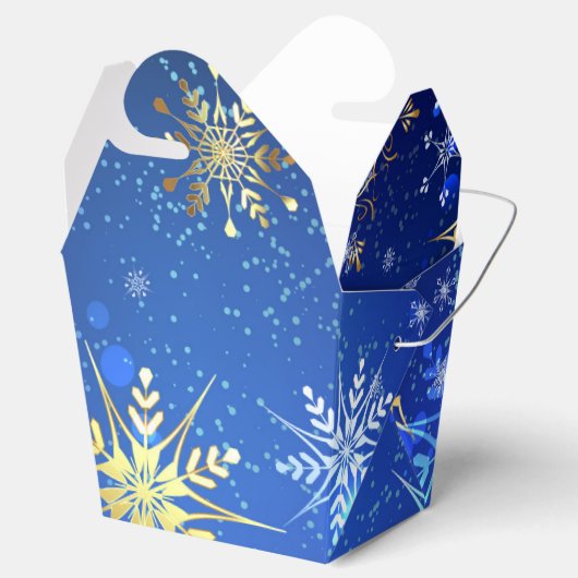 Kerstmis Blauwe Achtergrond met Gouden Sneeuwvlokk Bedankdoosjes (Geopend)