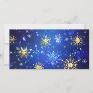 Kerstmis Blauwe Achtergrond met Gouden Sneeuwvlokk Bedankkaart