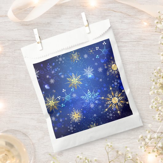 Kerstmis Blauwe Achtergrond met Gouden Sneeuwvlokk Bedankzakje (Geknipt)