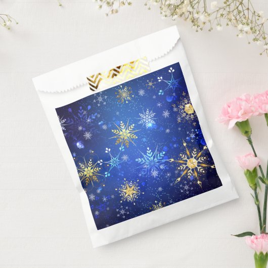 Kerstmis Blauwe Achtergrond met Gouden Sneeuwvlokk Bedankzakje (Gezegeld)