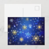 Kerstmis Blauwe Achtergrond met Gouden Sneeuwvlokk Briefkaart (Voorkant / Achterkant)
