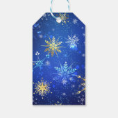 Kerstmis Blauwe Achtergrond met Gouden Sneeuwvlokk Cadeaulabel (Achterkant)