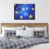 Kerstmis Blauwe Achtergrond met Gouden Sneeuwvlokk Canvas Afdruk (Insitu (Slaapkamer))