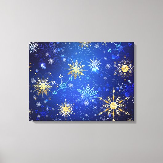 Kerstmis Blauwe Achtergrond met Gouden Sneeuwvlokk Canvas Afdruk (Voorkant)