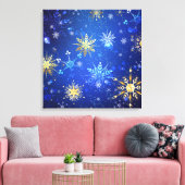 Kerstmis Blauwe Achtergrond met Gouden Sneeuwvlokk Canvas Afdruk (Insitu (Woonkamer))