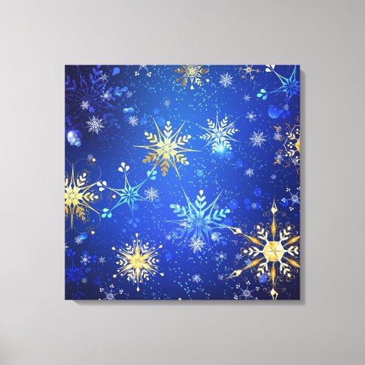 Kerstmis Blauwe Achtergrond met Gouden Sneeuwvlokk Canvas Afdruk (Voorkant)