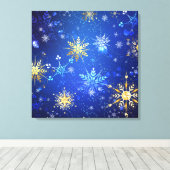 Kerstmis Blauwe Achtergrond met Gouden Sneeuwvlokk Canvas Afdruk (Insitu (Houten vloer))