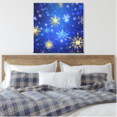 Kerstmis Blauwe Achtergrond met Gouden Sneeuwvlokk Canvas Afdruk (Insitu (Slaapkamer))