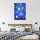 Kerstmis Blauwe Achtergrond met Gouden Sneeuwvlokk Canvas Afdruk (Insitu (Slaapkamer))