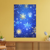 Kerstmis Blauwe Achtergrond met Gouden Sneeuwvlokk Canvas Afdruk (Insitu (Woonkamer))