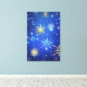 Kerstmis Blauwe Achtergrond met Gouden Sneeuwvlokk Canvas Afdruk (Insitu (Houten vloer))