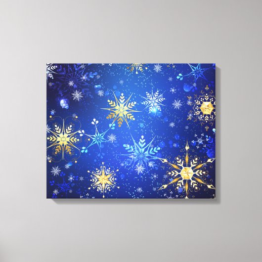 Kerstmis Blauwe Achtergrond met Gouden Sneeuwvlokk Canvas Afdruk (Voorkant)