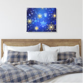 Kerstmis Blauwe Achtergrond met Gouden Sneeuwvlokk Canvas Afdruk (Insitu (Slaapkamer))