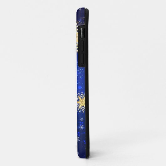 Kerstmis Blauwe Achtergrond met Gouden Sneeuwvlokk Case-Mate iPhone Case (Achterkant/links)