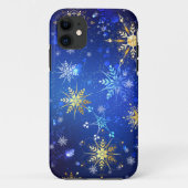 Kerstmis Blauwe Achtergrond met Gouden Sneeuwvlokk Case-Mate iPhone Case (Achterkant)