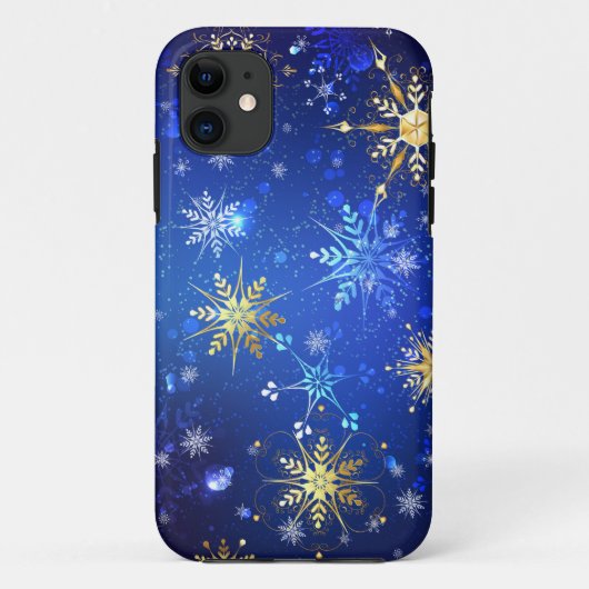 Kerstmis Blauwe Achtergrond met Gouden Sneeuwvlokk Case-Mate iPhone Case (Achterkant)