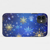 Kerstmis Blauwe Achtergrond met Gouden Sneeuwvlokk Case-Mate iPhone Case (Achterkant (horizontaal))