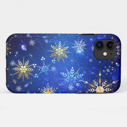 Kerstmis Blauwe Achtergrond met Gouden Sneeuwvlokk Case-Mate iPhone Case (Achterkant (horizontaal))
