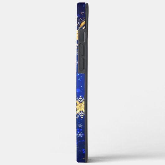 Kerstmis Blauwe Achtergrond met Gouden Sneeuwvlokk Case-Mate iPhone Case (Achterkant / Links)