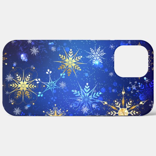 Kerstmis Blauwe Achtergrond met Gouden Sneeuwvlokk Case-Mate iPhone Case (Achterkant (horizontaal))