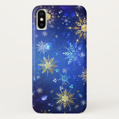 Kerstmis Blauwe Achtergrond met Gouden Sneeuwvlokk Case-Mate iPhone Case (Achterkant)
