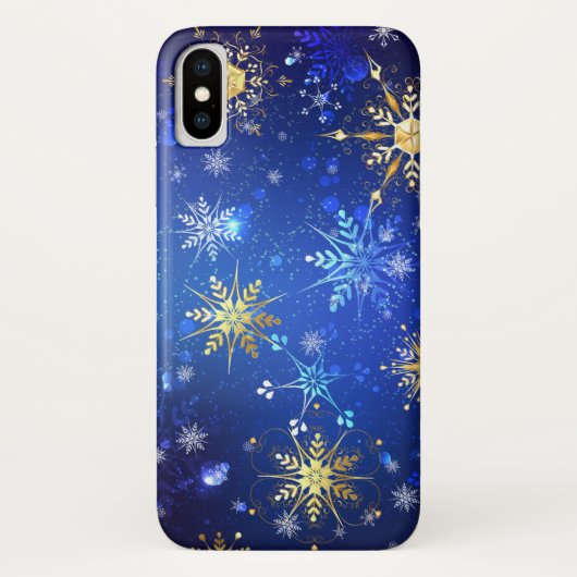 Kerstmis Blauwe Achtergrond met Gouden Sneeuwvlokk Case-Mate iPhone Case (Achterkant)