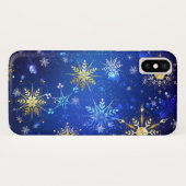 Kerstmis Blauwe Achtergrond met Gouden Sneeuwvlokk Case-Mate iPhone Case (Achterkant (horizontaal))